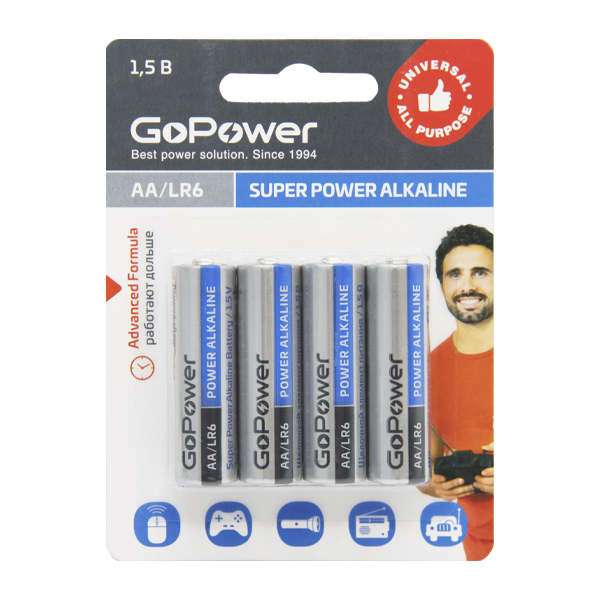 GO POWER - Батарейка Alkaline LR6-AA !!! (4шт. на блистере) /12 /144